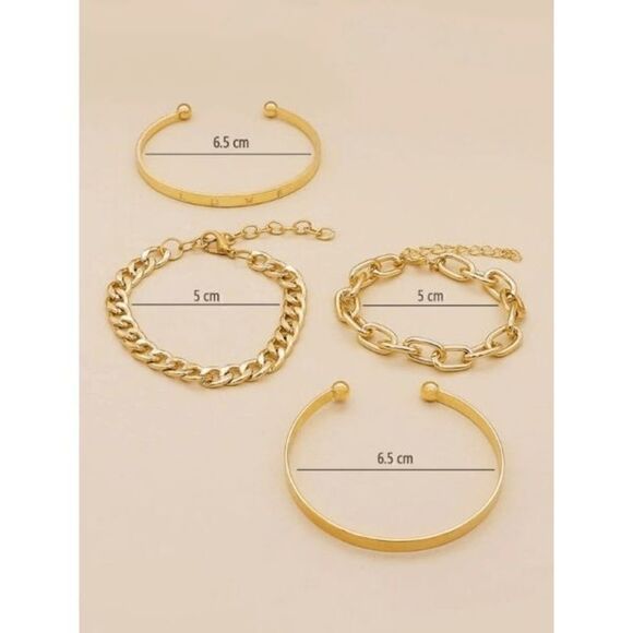 GOLD PLATED LINK CUFF LOVE BRACELETS - 4 PIECES - Picture 3 of 5